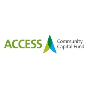 ACCESS Community Capital Fund logo with green and blue abstract design on a white background.