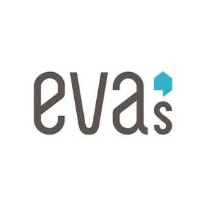 Eva's' logo with a blue house-shaped accent above the letter 's' on a white background.