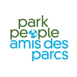 Park People Amis des Parcs logo, with green and blue text and two hands forming the letter 'o' in 'people'.